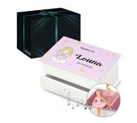 Maverton Coffret personnalisé - Boîte à Musique avec impression décorative pour petite fille - Boîte à bijoux pour bébé - pour premier anniversaire - souvenir de baptême - cadeau baptême