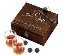 Maverton Coffret Whisky de Pierres avec 2 Verre a whisky dans la boîte personnalisée - Cadeau Anniversaire Homme - Coffret de Pierres avec gravure - Cadeau Noel - cadeau homme - monogramme