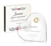 Maverton Cœur de Verre personnalisé pour Femme - Horloge de Table en Forme de cœur en Cristal avec Gravure + Boîte imprimée - Souvenir pour Elle - pour Maman - pour Amie - Je t’Aime -