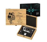 Maverton Ensemble d'accessoires pour vin dans Le Coffret en Bois de Bambou, Accessoires Vin avec la boîte gravée, Cadeau pour Chaque Femme - avec Personnalisation - Plaisir
