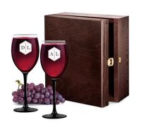 Maverton Ensemble de 2 Verres à vin Personnalisés - 330ml Verre a vin rouge et blanc - Cadeau Personnalisé pour Parents - Cadeau Couple - Classic Verre à pied noir - Initiales