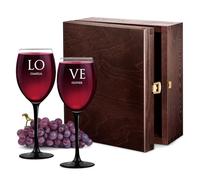 Maverton Ensemble de 2 Verres à vin Personnalisés - 330ml Verre a vin rouge et blanc - Cadeau Personnalisé pour Parents - Cadeau Couple - Classic Verre à pied noir - Noel - Love