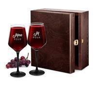 Maverton Ensemble de 2x Verre a vin pour Couples - Verres gravés pour mariage 370 ml - Verres à pied noir pour jeunes mariés - Souvenir Mariage - Cadeau Personnalisé - Cadeau Couple - Duo