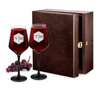 Maverton Ensemble de 2x Verre a vin pour Couples - Verres gravés pour mariage 370 ml - Verres à pied noir pour jeunes mariés - Souvenir Mariage - Cadeau Personnalisé - Cadeau Couple - Géométrique