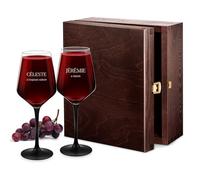 Maverton Ensemble de 2x Verre a vin pour Couples - Verres gravés pour mariage 370 ml - Verres à pied noir pour jeunes mariés - Souvenir Mariage - Cadeau Personnalisé - Cadeau Couple - Raison