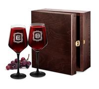 Maverton Ensemble de 2x Verre a vin pour Couples - Verres gravés pour mariage 370 ml - Verres à pied noir pour jeunes mariés - Souvenir Mariage - Cadeau Personnalisé - Cadeau Couple - Artistique