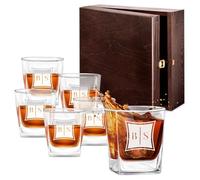 Maverton Ensemble de 6 Verres à whisky pour couples - Cadeau d’anniversaire - Pour connaisseurs de whisky - Cadeau personnalisé pour jeunes mariés - Rectangle
