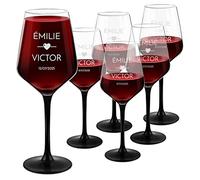 Maverton Ensemble de 6 Verres personnalisés à vin pour couples - Verres classiques pour anniversaire - Verre gravé pour mariage - Verre à pied noir pour jeunes mariés - Amour