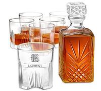 Maverton Ensemble de Carafe en cristal et 6 verres gravés - Whisky set pour gentleman - Cadeau d’anniversaire pour homme - Décanteur avec 6 verres personnalisés - Lettrine