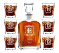 Maverton Ensemble de Carafe en Verre Personnalisé a Whisky Rhum Cognac Avec 6 Verres a Whisky Gravés Cadeau Personnalisé Couple - 700 ml Service Universel Verre a Whisky et Carafe - Lettre