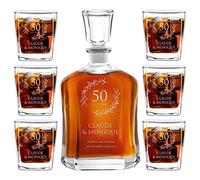 Maverton Ensemble de Carafe en Verre Personnalisé a Whisky Rhum Cognac Avec 6 Verres a Whisky Gravés Cadeau Personnalisé Couple - 700 ml Service Universel Verre a Whisky et Carafe - Ensemble