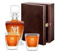 Maverton Ensemble de Carafe et 2/4 / 6 verres à whisky avec personnalisation - Set en verre transparent pour homme - pour anniversaire - pour lui - pour dégustation de whiskey - Nom