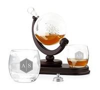Maverton Ensemble de Carafe Globe avec 2 verres gravés à whisky - Whiskey Set pour amis - Cadeau d’anniversaire pour les couples - Décanteur et 2 verres pour parents - Hexagone