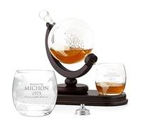 Maverton Ensemble de Carafe Globe avec 2 verres gravés à whisky - Whiskey Set pour chaque gentleman - Cadeau d’anniversaire pour les hommes - Décanteur et 2 verres - Ministre