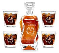 Maverton Ensemble de Carafe gravé avec 2/4 / 6 verres à Whisky, 700 ml Décanteur en verre, Cadeau pour les couples - avec personnalisation - 20 ans