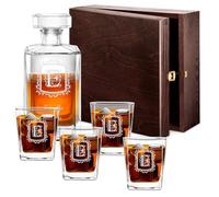 Maverton Ensemble de Carafes Personnalisés a Whisky Rhum Cognac Avec 4/6 Verres a Whisky Gravés - 700 ml Service Universel Verre Whisky et Carafe - Lettre