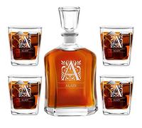 Maverton Ensemble de Carafes Personnalisés a Whisky Rhum Cognac Avec 4/6 Verres a Whisky Gravés pour femmes - 700 ml Service Universel Verre Whisky et Carafe - Lettre