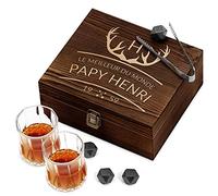 Maverton Ensemble de Pierres à Whisky avec 2 Verre whisky dans la boîte personnalisée - Cadeau Anniversaire Homme - Coffret Whisky - Cadeau Noel - cadeau grand pere - cerf