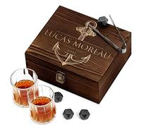 Maverton Ensemble de Pierres à Whisky avec 2 Verre whisky dans la boîte personnalisée - Cadeau Anniversaire Homme - Coffret Whisky - Cadeau Noel - idee cadeau frere - ancre
