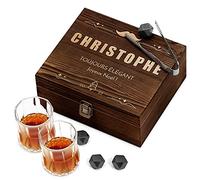 Maverton Ensemble de Pierres à Whisky avec 2 Verres dans la boîte personnalisée - Cadeau personnalisé pour Noël - Coffret Whisky glaçons - Cadeau Homme Noel - Coffret gravé - Joyeux Noël