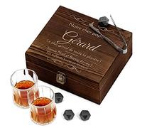 Maverton Ensemble de Pierres à Whisky avec 2 Verres dans la boîte personnalisée - Set personnalisé pour Papa - Coffret Whisky glaçons - Cadeau Noel Pere - Coffret gravé - Cadeau Noël