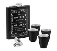 Maverton Flasque en Acier Inoxydable pour lui - Portable Flasque avec gravure - Set avec 4 verres à shot en acier - Pour hommes - Flacon personnalisé pour anniversaire - Vie adulte