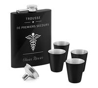 Maverton Flasque personnalisée de 200 ml pour lui - Portable Flasque pour voyageur - Set avec 4 verres à shot - Idee Cadeau Homme - Flasque Whisky - Cadeau Anniversaire Homme - Pour ami - Secours