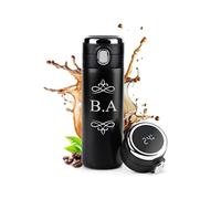 Maverton Gourde Isotherme Personnalisable - Mug hermétique 400ml avec gravure - Cadeau Homme - pour café - thé - Bouteille Isotherme avec afficheur LED - Cadeau Anniversaire Homme - Initiales