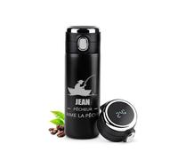 Maverton Gourde Isotherme Personnalisable - Mug hermétique 400ml avec gravure - Cadeau Homme - pour café - thé - Bouteille Isotherme avec afficheur LED - Cadeau Anniversaire Homme - pecheur