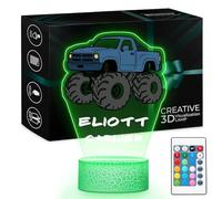 Maverton - Lampe De Chevet 3D Multicolore Cadeau Anniversaire Garcon - Lampe Veilleuse Enfant Avec Socle Et Plaque Acrylique 22x15 cm Prénom Personnalisé - Micro/A USB chargeur