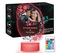 Maverton Lampe LED Personnalisée Pour Maman - Lampe Photo Personnalisé - Cadeau Personnalisé Fete des Meres - Cadeau Maman Anniversaire - Plaque Acrylique 22x15cm avec Socle Lumineux - je t'aime