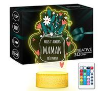 Maverton Lampe LED Personnalisée Pour Maman - Lampe Photo Personnalisé - Cadeau Personnalisé Fete des Meres - Cadeau Maman Anniversaire - Plaque Acrylique 22x15 avec Socle Lumineux -bouquet de fleurs