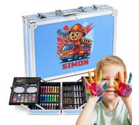 Maverton Malette Dessin Enfant personnalisable - Kit Dessin Coffret Artiste 34x23cm avec prénom - Idee Cadeau Fille Garcon Enfant - Valise Crayon Feutres Pastels - Cadeau Personnalisé - pompier