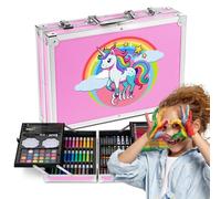 Maverton Malette Dessin Enfant personnalisable - Kit Dessin Coffret Artiste 34x23cm avec prénom - Idee Cadeau Fille Garcon Enfant - Valise Crayon Feutres Pastels - Cadeau Personnalisé - licorne