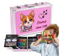 Maverton Malette Dessin Enfant personnalisable - Kit Dessin Coffret Artiste 34x23cm avec prénom - Idee Cadeau Fille Garcon Enfant - Valise Crayon Feutres Pastels - Cadeau Personnalisé - petit chien