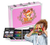 Maverton Malette Dessin Enfant personnalisable - Kit Dessin Coffret Artiste 34x23cm avec prénom - Idee Cadeau Fille Garcon Enfant - Valise Crayon Feutres Pastels - Cadeau Personnalisé - Noël