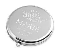 Maverton Miroir de Poche personnalisé - Couleur : Argent - Accessoires de Maquillage - Cadeau Parfait pour Les Femmes - Cadeaux d’Anniversaire pour Fille - Diamant