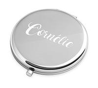 Maverton Miroir de Poche personnalisé - Couleur : Argent - Accessoires de Maquillage - Cadeau Parfait pour Les Femmes - Cadeaux d’Anniversaire pour Fille - Prénom
