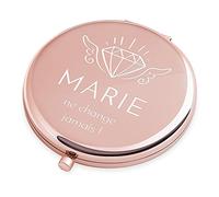 Maverton Miroir de Poche personnalisé de Couleur Or Rose - Accessoire pour Trousse de Maquillage - Mirroir Rond pour Elle - Cadeau Parfait pour Femmes - Diamant