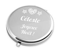 Maverton Miroir de Poche personnalisé - Miroir Portable de Couleur Argent Accessoire de Maquillage pour Femmes Cadeau d’Anniversaire ou de Noël pour Elle - Noël