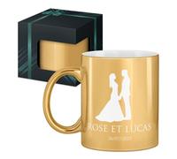 Maverton Mug céramique personnalisable pour couple - Tasse à café avec gravure pour parents - souvenir de mariage - cadeau anniversaire de mariage - Noël - pour amis - or brillant - jeunes mariés
