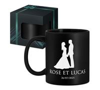 Maverton Mug céramique personnalisable pour couple - Tasse à café avec gravure pour parents - souvenir de mariage - cadeau anniversaire de mariage - Noël - pour amis - noir mat - jeunes mariés