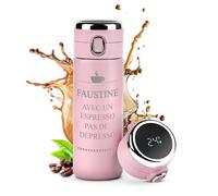 Maverton Mug de voyage isotherme avec gravure - Bouteille isotherme rose 400 ml - Pour femme- Affichage de la température LED - Tasse personnalisée pour anniversaire - Pour elle - ESPRESSO