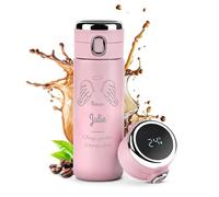 Maverton Mug de voyage isotherme avec gravure - Bouteille isotherme rose 400 ml - Pour femme- Affichage de la température LED - Tasse personnalisée pour anniversaire - Pour elle - ANGE