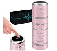 Maverton Mug de voyage isotherme avec gravure - Bouteille isotherme rose 400 ml - Pour femme- Affichage de la température LED - Tasse personnalisée pour anniversaire - Pour elle - ATTRIBUTS
