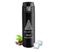 Maverton Mug de voyage isotherme avec motif de Noël - Bouteille isotherme à personnaliser - Tasse de Voyage en acier inoxydable - pour lui - pour elle - pour Noel - gravé - sapin
