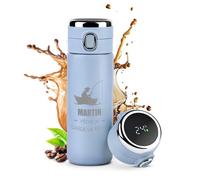 Maverton Mug Isotherme à personnaliser pour homme - 0,4l Bouteille isotherme avec Afficheur de température LED - Thermos à emporter gravé - pour papa - ami - anniversaire - pêche
