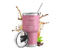 Maverton Mug Isotherme avec Paille en Acier Inoxydable - Mug Personnalisé Rose 800 ml - Cadeau Personnalisé pour Copine Petit-Amie - Cadeau pour la Saint-Valentin Femme Caféine