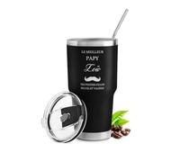 Maverton Mug Isotherme Cafe 800 ml - Mug Personnalisable Noir en Acier Inoxydable avec 2 pailles et brosse de nettoyage - Cadeau Original pour Papy - Cadeau grand pere Meilleur papy