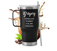 Maverton Mug Isotherme Gravé Noir 0,6l en Acier Inoxydable avec Paille et Boîte - chaud 6h/froid 10h - Cadeau Homme Personnalisé - Cadeau anniversaire homme 18 ans